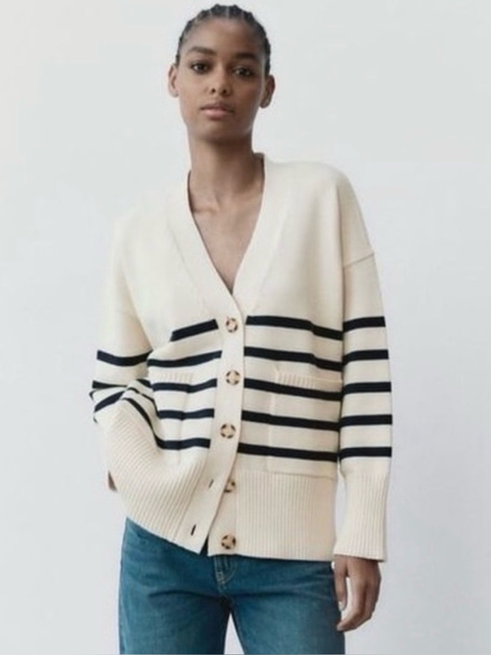Zara Striped Knit Cardigan Size Medium Button Front